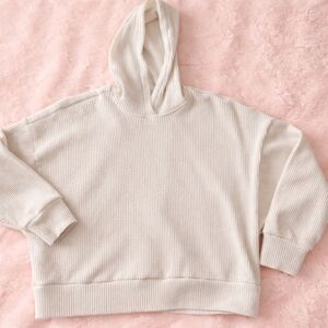 Abercrombie & Fitch A&F Lounge Ribbed Cropped Hoodie XL Cream Oversized Drop Sho